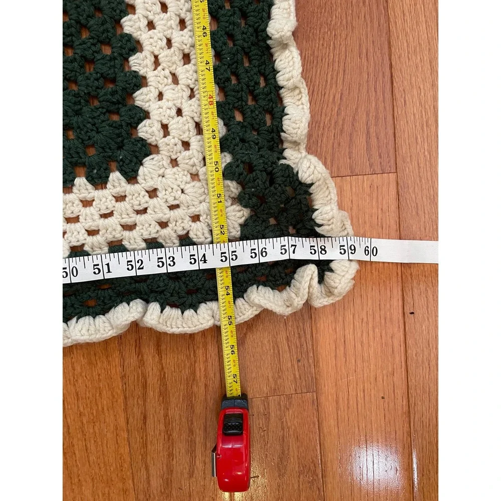 Handmade Granny Square‎ Crochet Blanket Throw Cozy Cream Green Cozy Home Decor